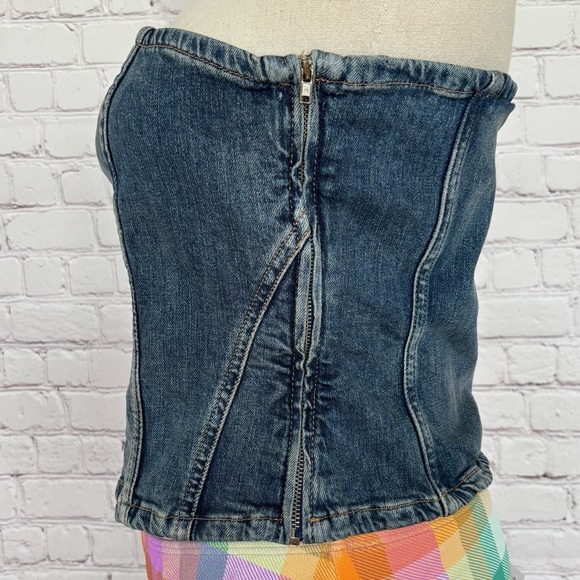 ZARA Strapless Cropped Corset-Style Blue Denim Tube Top—NWT—L - Picture 2 of 9